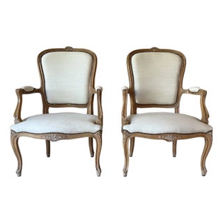 Vintage French Louis XVI-Style Fauteuil Arm Chairs - Set of 2 For Sale