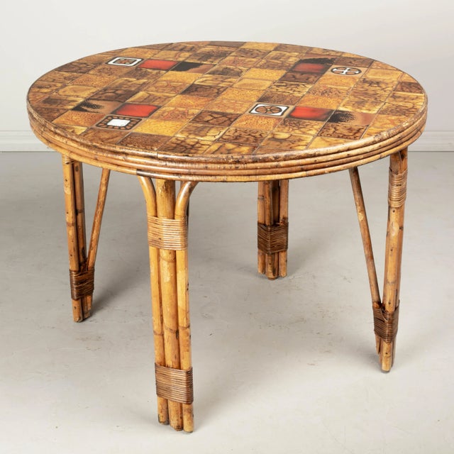 Vallauris Mid-Century French Vallauris Tile Top Dining Table For Sale - Image 4 of 10