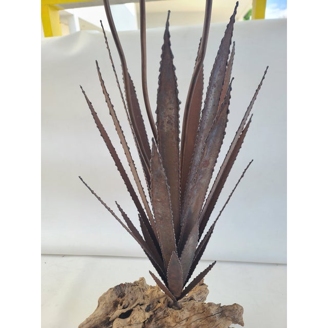 Tall Vintage Copper Agave Sculpture on Driftwood For Sale In San Antonio - Image 6 of 12