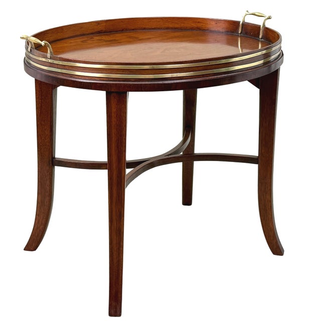Georgian Mahogany Oval Tray on Stand with Brass Bound Decoration, 1800 For Sale - Image 12 of 13