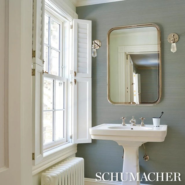 Paper Schumacher Musa Abaca Wallpaper In Sky Blue For Sale - Image 7 of 7
