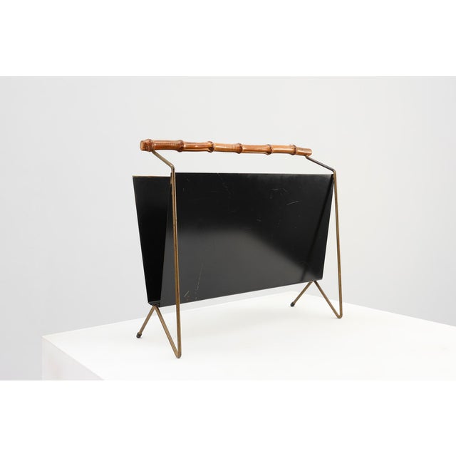 Blue Mid-Century Modern Magazine Holder with Bamboo Handle, Belgium, 1960s For Sale - Image 8 of 11