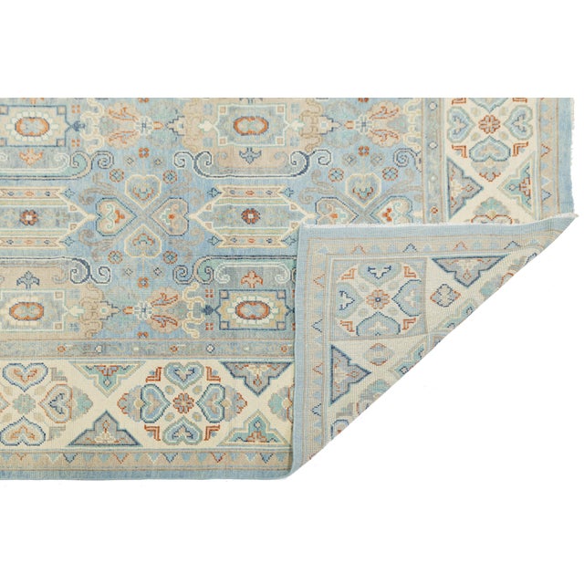 Contemporary Contemporary Hand-Knotted Wool Oushak Style Area Rug in Sky Blue and Ivory For Sale - Image 3 of 12