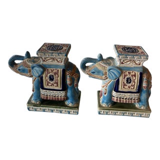 Vintage Blue Elephant Garden Stands Bookends or Statues -A Pair For Sale