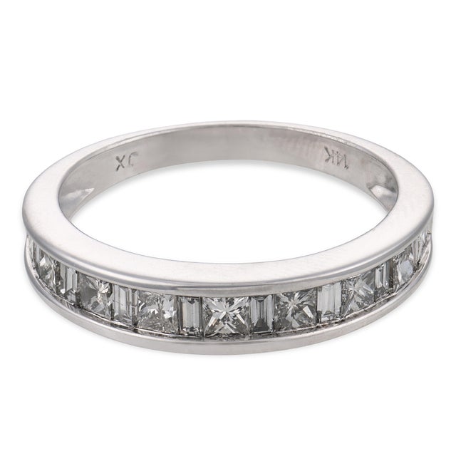 Contemporary Vintage Diamond 14k White Gold Half Eternity Band, Size 8 For Sale - Image 3 of 6