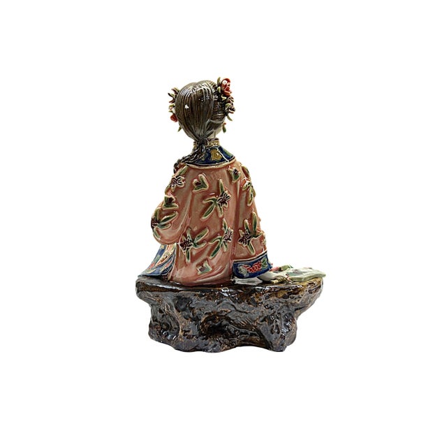 Asian Chinese Porcelain Qing Style Dressing Resting Fan Lady Figure For Sale - Image 3 of 5