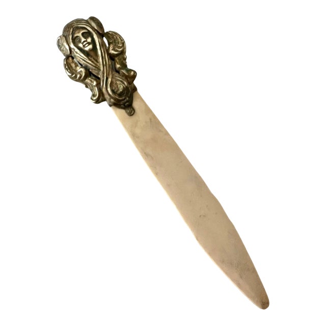 19th Century French Art Nouveau Brass & Bone Letter Opener For Sale