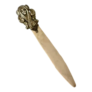 19th Century French Art Nouveau Brass & Bone Letter Opener