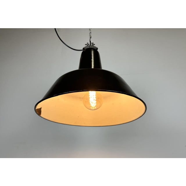 Industrial Black Enamel Factory Ceiling Lamp with Cast Iron Top, 1950s For Sale - Image 16 of 17