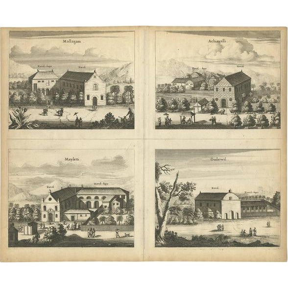 Baldaeus, The Churches of Mallagam, Achiavelli, Mayletti and Oudewil, 1672, Print For Sale