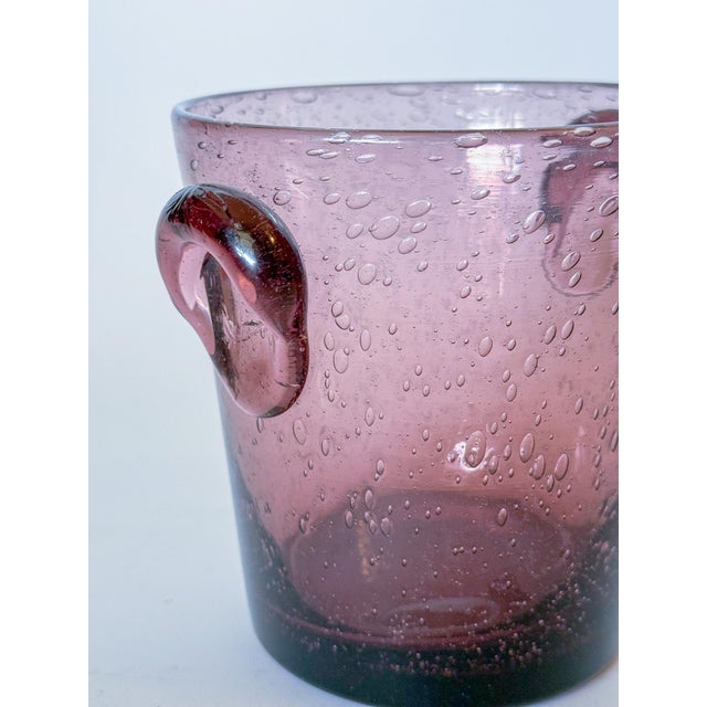 Stunning French bubbled blown glass ice bucket in amethyst glass, with applied handles. Made by the well known La Verrerie...
