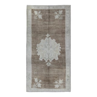 Vintage Turkish Oushak Rug With Floral Cornices in Light Brown, Gray and Cream For Sale