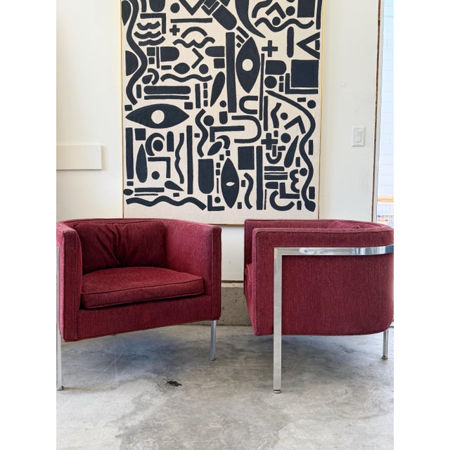 Harvey Probber 1970’s in the Style of Harvey Probber - A Pair of Chrome 3 Legged Arm Chairs For Sale - Image 4 of 8