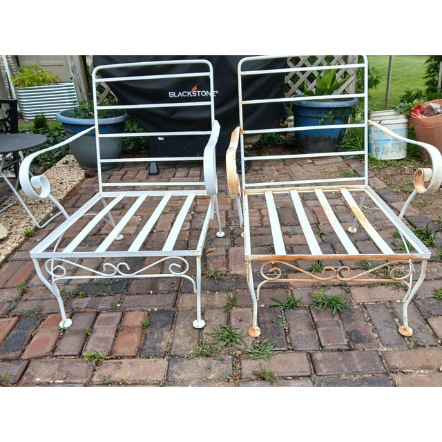 1950s Vintage Wrought Iron Patio Lounge Chairs, a Pair For Sale - Image 5 of 10