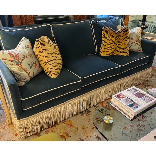 One Kings Lane Portsmouth Fringe 3-Seat Sofa, Velvet For Sale - Image 4 of 5