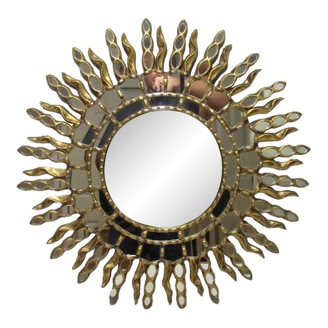 Spanish Giltwood Sunburst Mirror For Sale