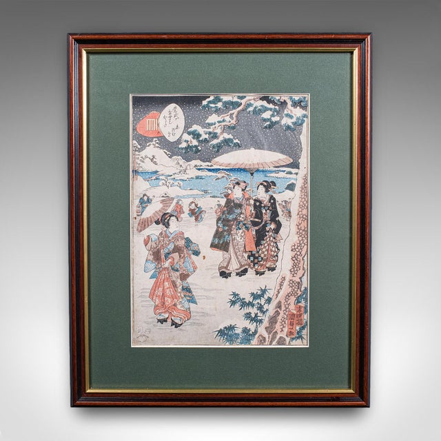 This is an antique Woodblock picture. A Japanese, framed print in the manner of Utagawa Kunisada II, dating to the late...