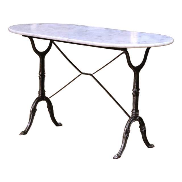 Early 20th Century French Oval Marble-Top Pastry Table With Polished Iron Base For Sale