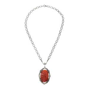 Vintage Art Deco Sterling Silver, Carnelian and Marquisette Necklace
