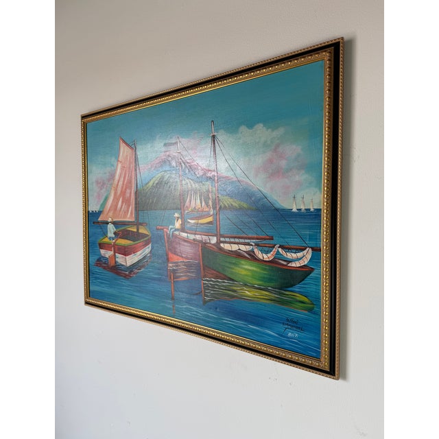 Folk Art Telfort Emmanuel ( 1964-1987 ) Haitian Folk Art Oil Painting on Canvas - Framed For Sale - Image 3 of 11