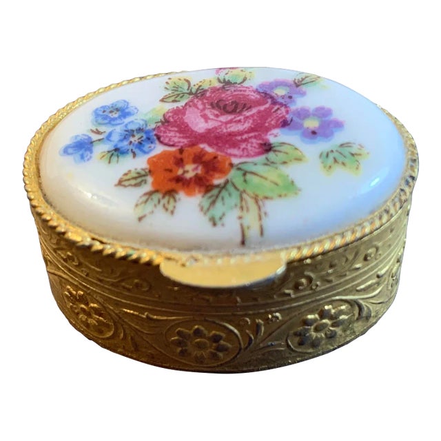 1970s Italian Floral Motif Porcelain Trinket Box For Sale