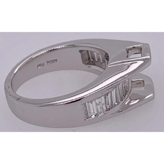14 Karat White Gold Ring Wedding Band With Diamond Baguettes For Sale - Image 4 of 12