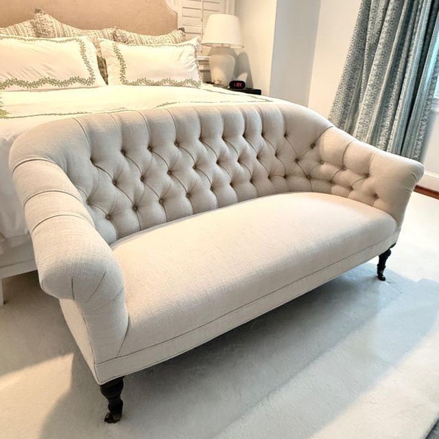 Lee Industries Tufted Linen Loveseat Made by Lee Industries, purchased at Kellogg Collection. A classic curved back settee...