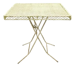 Vintage Victorian Style Wrought Iron Wicker Rattan Top Folding Card Game Table