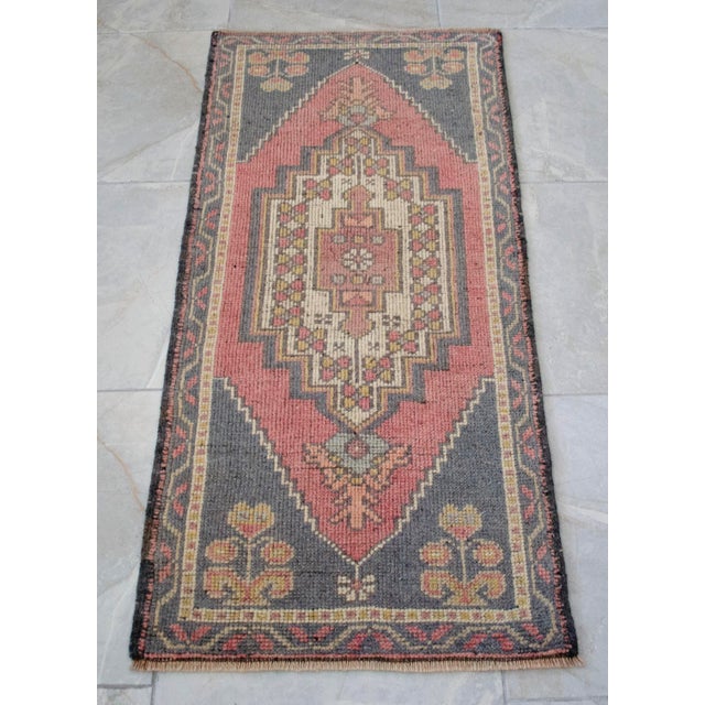 1970s Hand Knotted Small Turkish Rug Wool Door Mat Entry Decor - 21'' X 45'' For Sale - Image 12 of 12