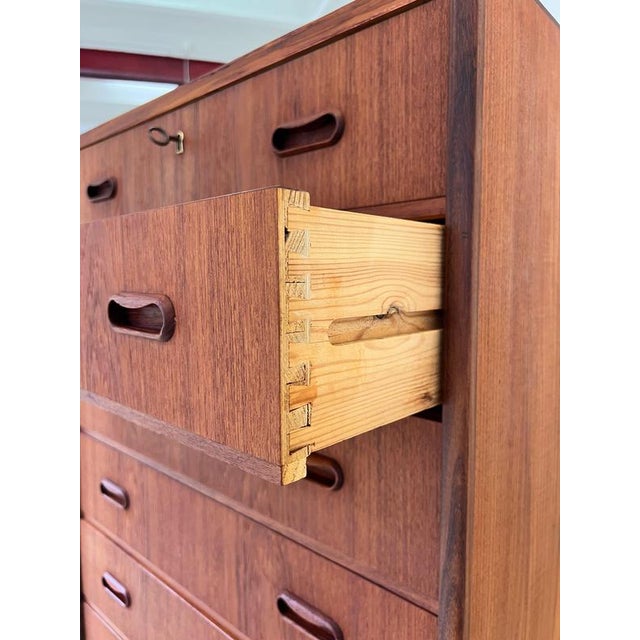 Teak Chest of Drawers with Lock, Denmark, 1960s For Sale - Image 6 of 11