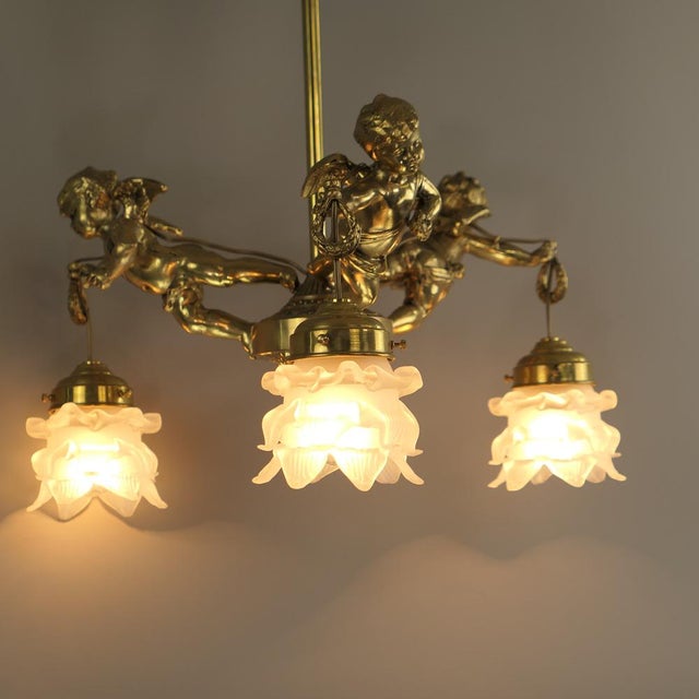 Antique Chandelier with 3 Putti, France, 1910s For Sale - Image 3 of 11