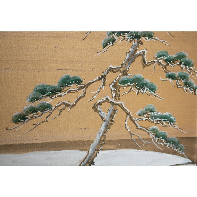 1960s Shōwa Era Japanese Silk Byobu Screen "Mountain Landscape With Pine Trees" For Sale - Image 10 of 18