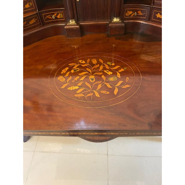 Wood Antique Mahogany Floral Marquetry Inlaid Cylinder Bureau, 1780s For Sale - Image 7 of 18