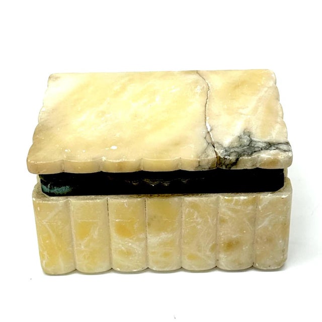 Mid 20th Century Mid-Century Alabaster Stone and Brass Trinket Box For Sale - Image 5 of 8