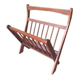Vintage Mid-Century Modern Spindle Magazine Rack / Vinyl Record Holder – Solid Wood For Sale
