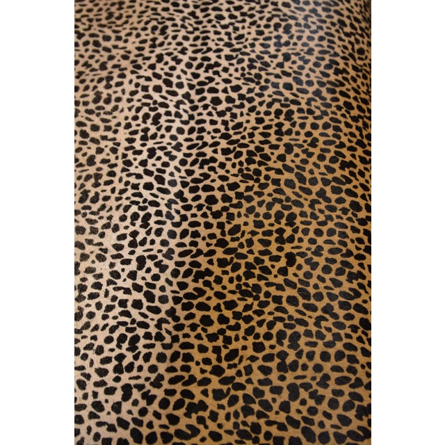 Wood Cheetah Print Cowhide Covered Bench Ottoman W/ Nail Head Trim & Baluster Wood Base For Sale - Image 7 of 18