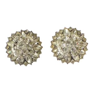 Joseph Mazer Vintage Silver & Rhinestone Clip on Button Earrings