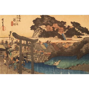 1960 After Hiroshige "The 53 Stations of Tokaido Road: 6th Station", Ukiyo-E Print From France