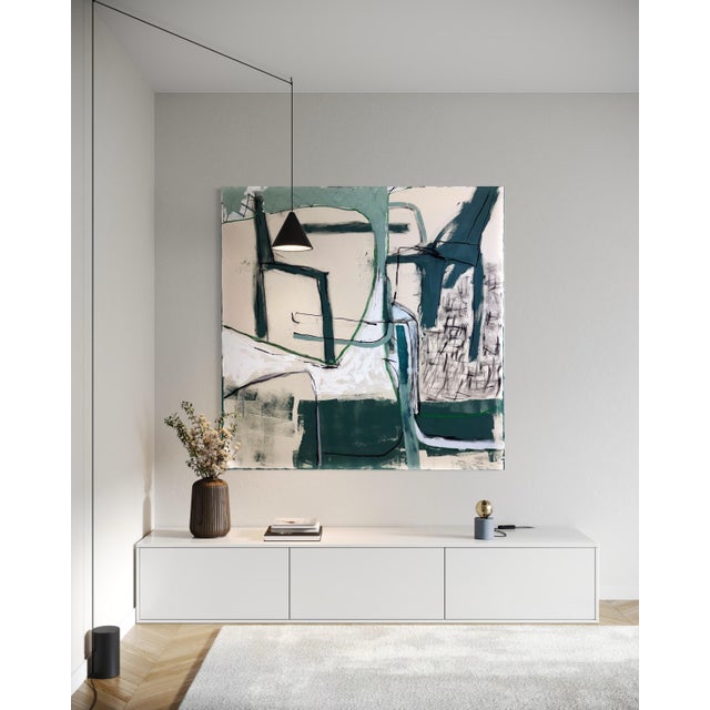 Abstract Contemporary Abstract Acrylics, Oil Sticks , Spray Paint on Raw Canvas "In-Between Spaces " by Manuela Karin Knaut For Sale - Image 3 of 4