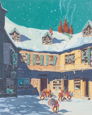 Elves, Christmas Village on a Starry Night' by James March Phillips, San Francisco Post-Impressionist