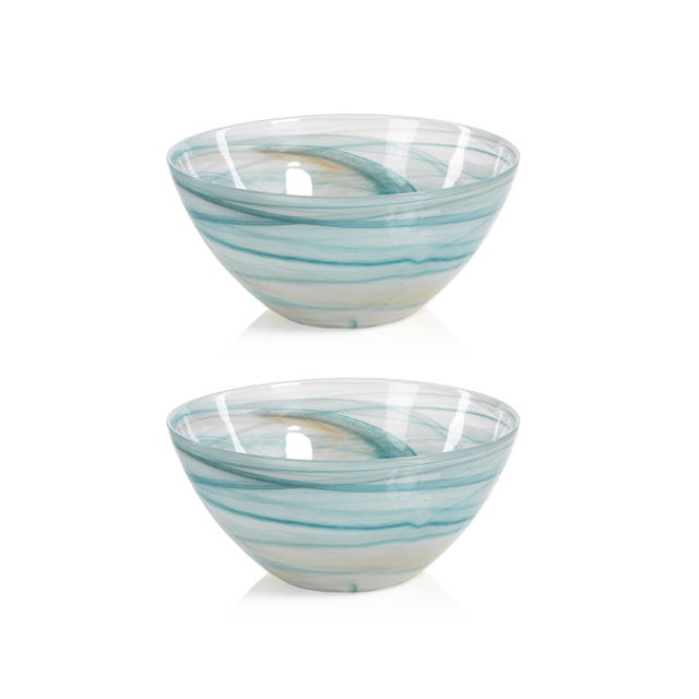 Lagoon 5.75-Inch Tall Alabaster Glass Bowls, Set of 2 For Sale - Image 4 of 4