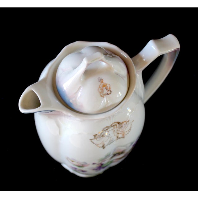 Vintage Porcelain Chocolate Pot With Floral Design and Lid, Marked 653 For Sale - Image 11 of 16