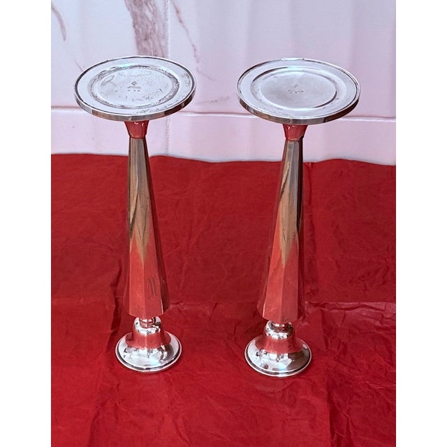 Pair of Weighted Sterling Silver Art Deco Candlesticks For Sale - Image 4 of 13