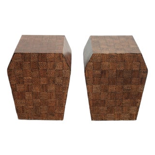 Pair of Modern End Tables W Faux Braided Pattern Laminate For Sale