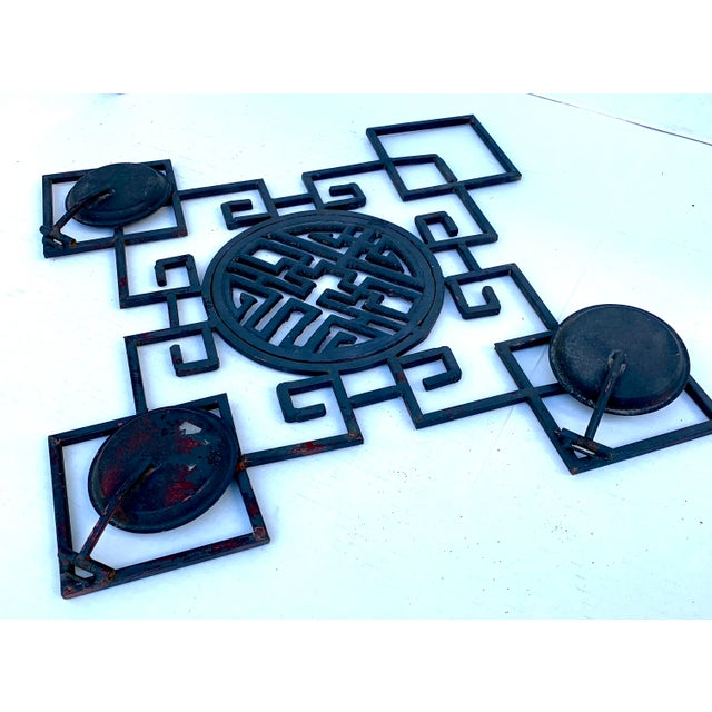 Late 20th Century Chinese Chippendale Chinoiserie Iron Wall Candle Holder or Plant Rack For Sale - Image 5 of 7