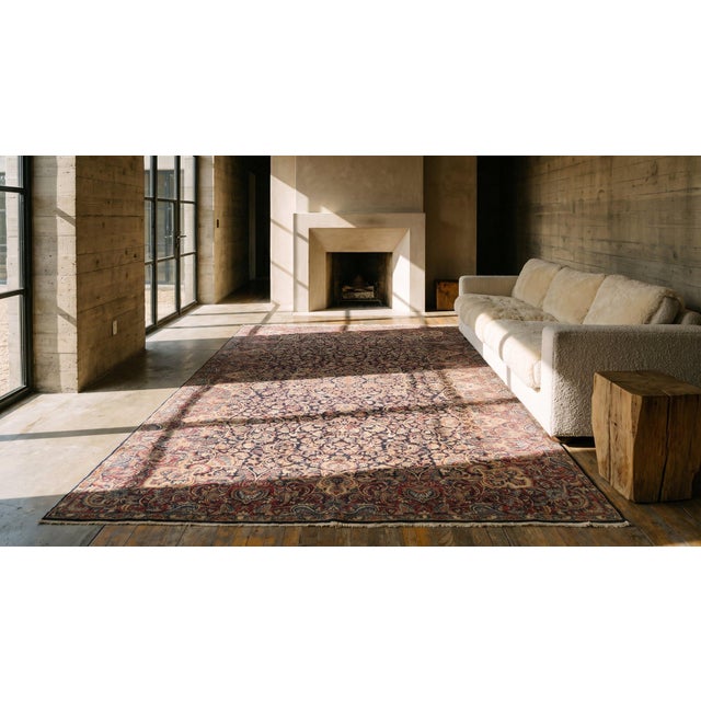 Phenomenal Navy Blue and Pink Color With Great Florid Design Antique Kirman Rug For Sale - Image 15 of 15