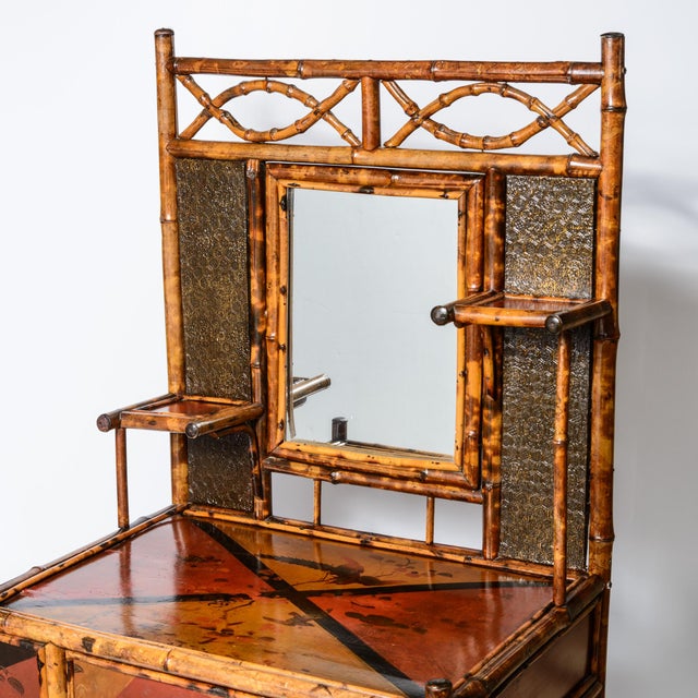 Late 19th Century English Bamboo & Lacquered Chinoiserie Mirrored Hall Stand For Sale - Image 5 of 13