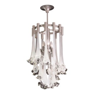 Murano Glass White Chandelier “Calle” by Venini, 1970 For Sale