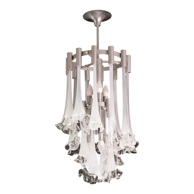 Murano Glass White Chandelier “Calle” by Venini, 1970 For Sale