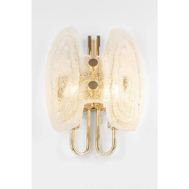 Metal Murano Ice Glass and Brass Sconces attributed to Hillebrand Leuchten, Germany, 1970s, Set of 2 For Sale - Image 7 of 10